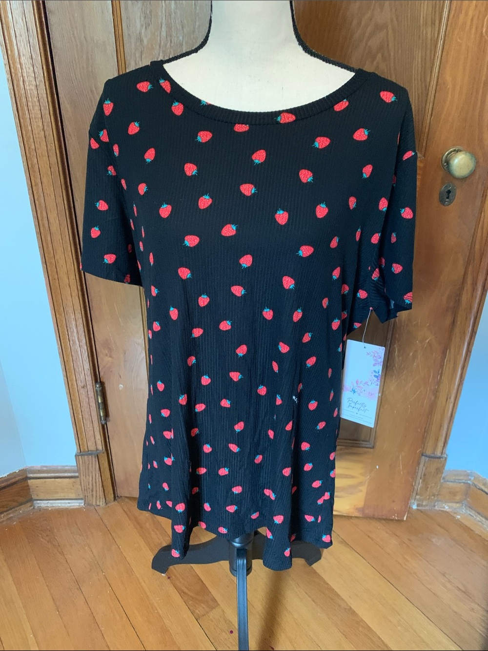 Perfectly Imperfect Black Strawberry Print Women’s Top